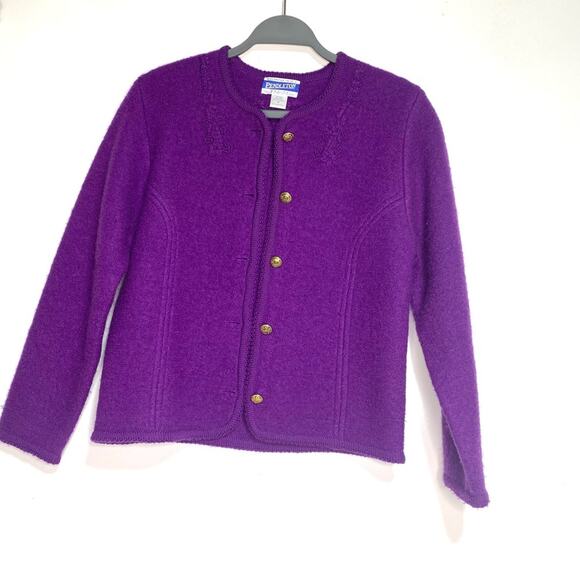 Pendleton Vintage Wool Button Cardigan Sweater Purple Embroidered Floral SP - Picture 7 of 12